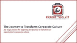 An image titled "The Journey to Transform Corporate Culture" featuring a logo of a briefcase with a circular arrow. The subtitle states, "a 3-stage process for beginning the journey to transform an corporate culture." Brand Name: Purchase Only | No Online Access