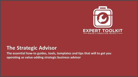 Promotional image for "The Strategic Advisor" featuring a briefcase icon and a circular arrow. Text reads "The Strategic Business Advisor – the essential how-to guides, tools, templates, and tips for strategic by Amazon".